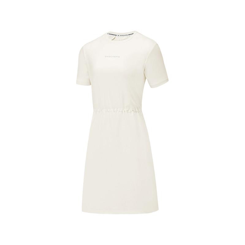 Skechers Godri Simple Knitted Breathable Sports Short Sleeve Dress Women dresses Tofu-White P225W175-0211