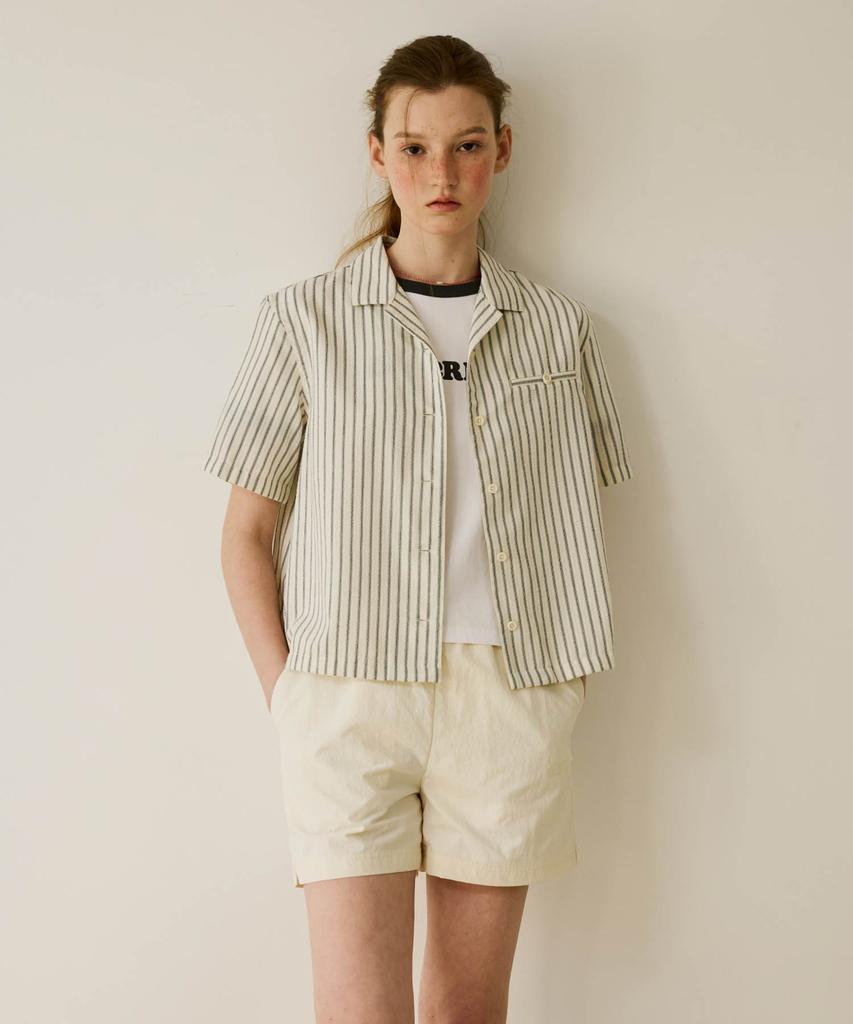 COVERNAT WOMAN Striped Half Shirt Ivory