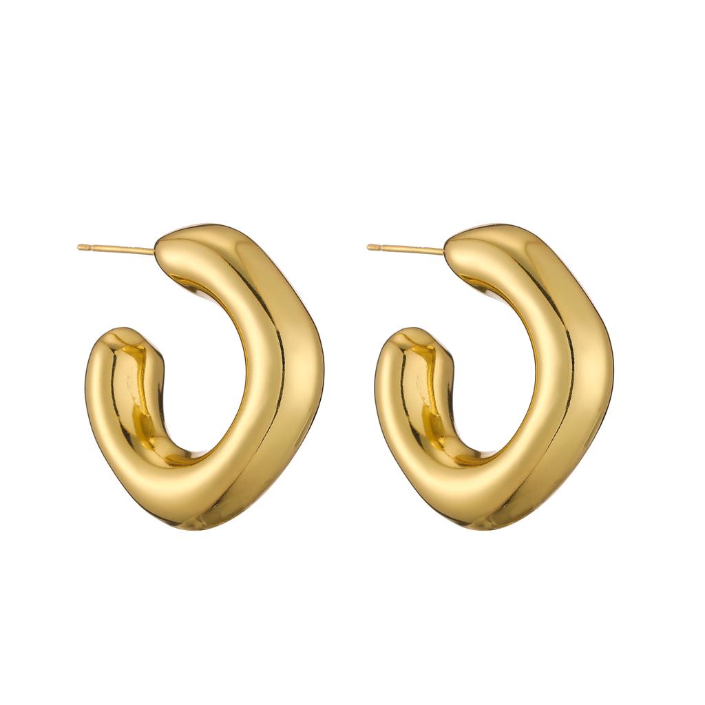 HECHENG,Punk Gold Plated Brass Earrings, Chunky Hoops for Women, Vintage Geometric Ear Buckle