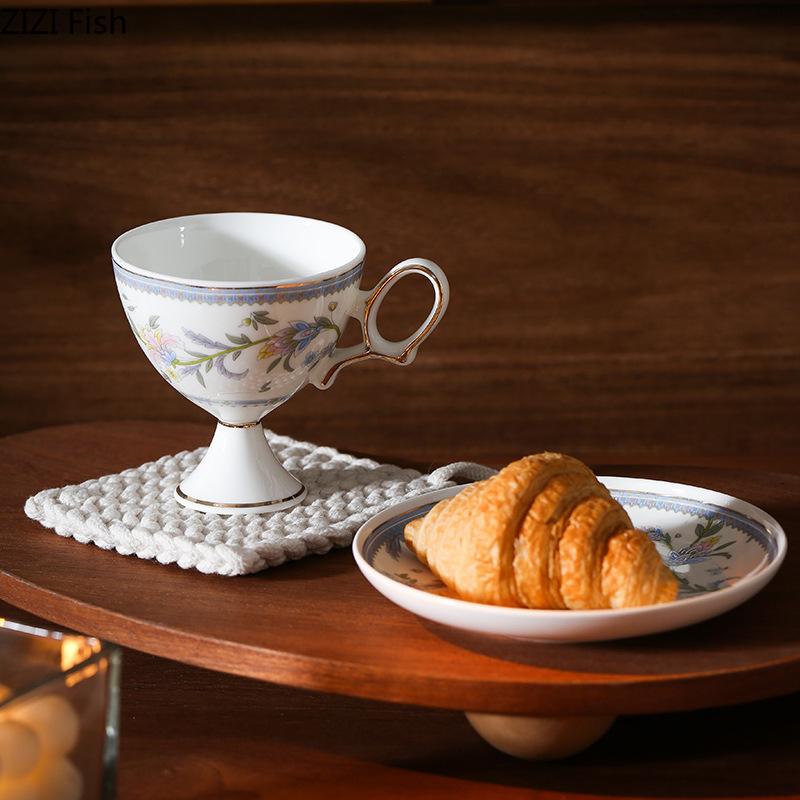 Gold-plated Flower Ceramic Cup&saucer Goblet Mugs Dining Table Coffee Mug Milk Cups Afternoon Tea Teacup Fruit Juice Container
