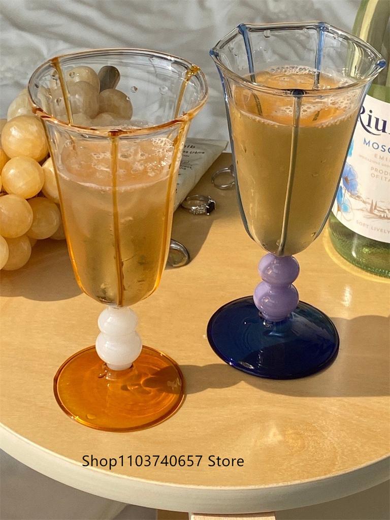 Creative Vintage Striped Glass Korean-style Ins Goblet Glass Household Transparent Champagne Wine Glass Cup