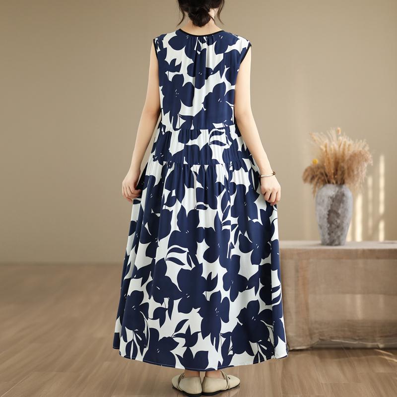 Elegant Women's Summer Dress Plus Size Casual Loose Sleeveless Long Dress Female Vintage Clothes