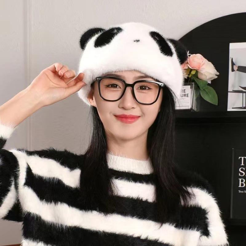 Versatile New Winter New Female Panda Hat Cute Imitation Mink Velvet Hat Ear Protection Fluffy Warm Windproof
