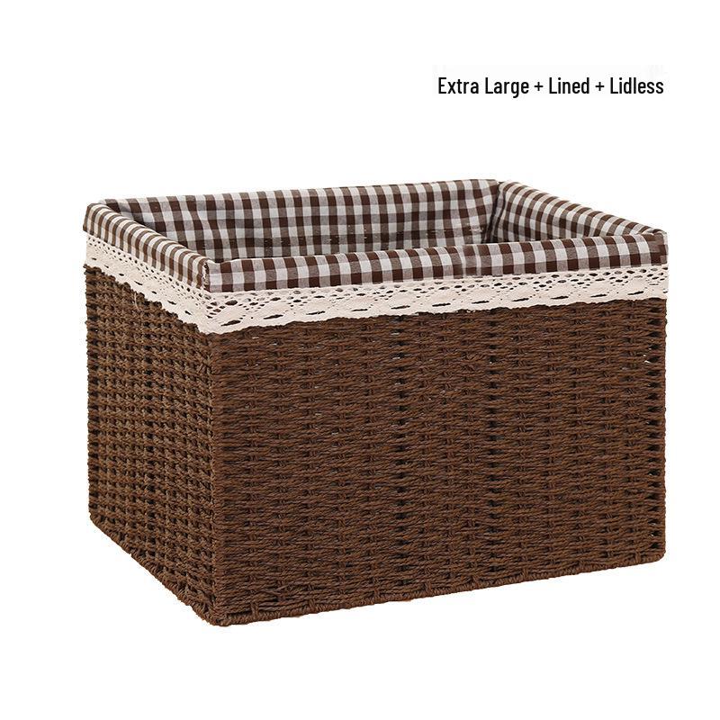 

Rattan Woven Storage Basket with Lid - Cosmetics Organizer & Snack Box Small [31*21*15.5cm]