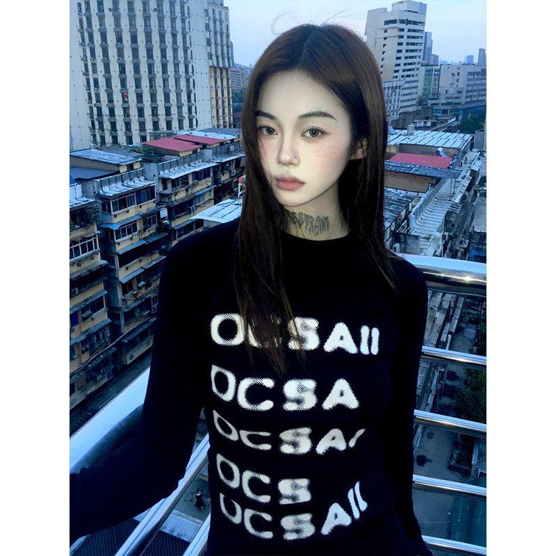 Vintage Print Graphic Tops Black Skinny Letter T Shirt Women Y2k American Retro 90s Crop Tops Streetwear Fashion Tees