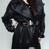 Gothic Style Women's Studded Belt Double Row Hole Waist Sash Secure Nonslip Clasp PU Leather Fashion Accessory