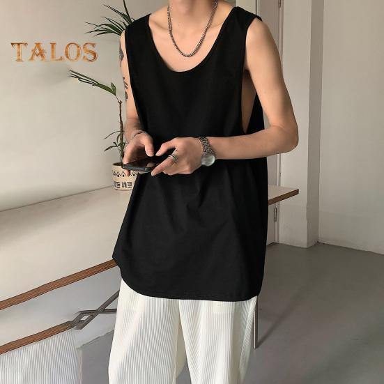 Men Vest Sleeveless Round Neck Solid Color Vest Loose Fit Casual Sport Tank Tops Streetwear Daily Wear