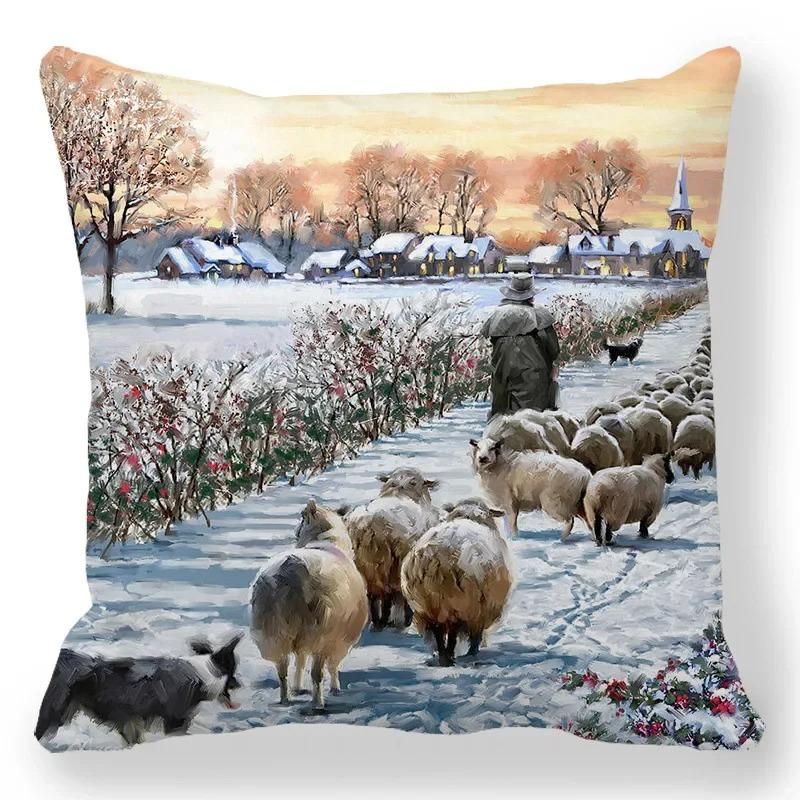 1 piece of Christmas Day party decoration pillowcase Winter Snowman animal print cushion suite room home decoration gift