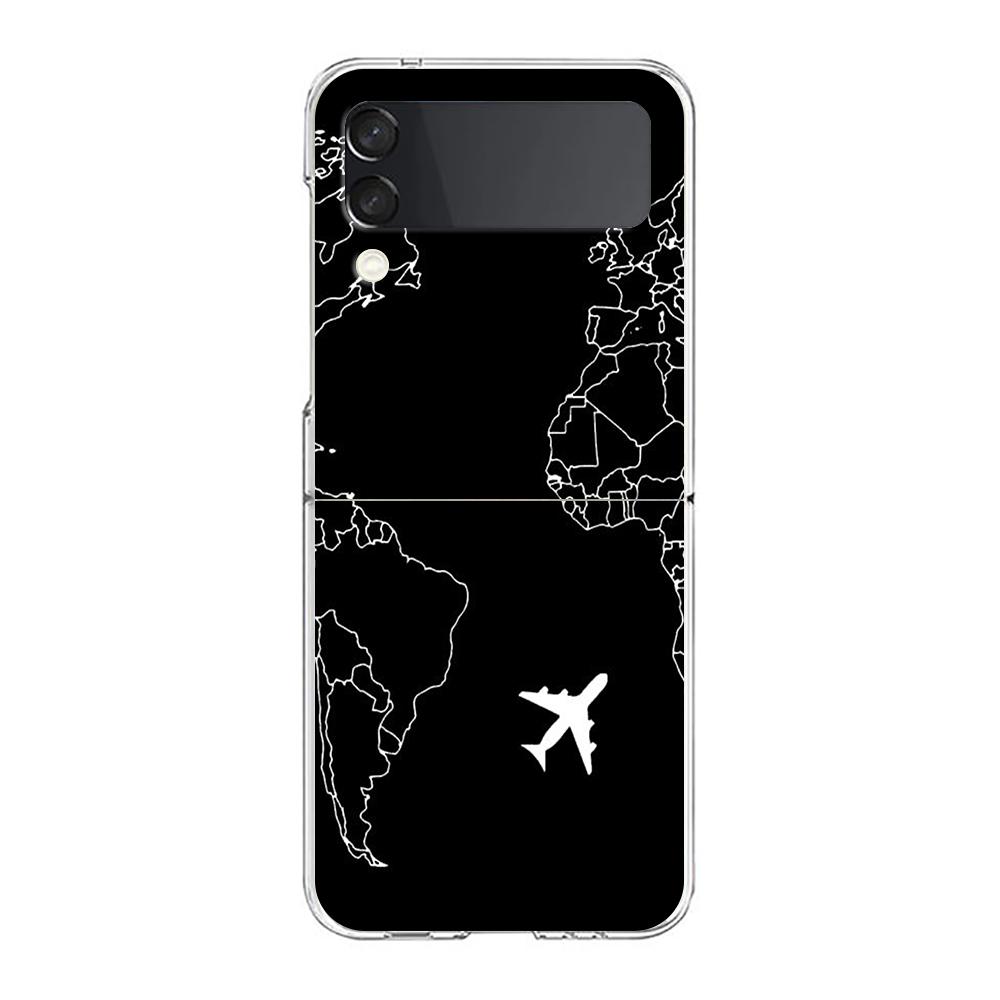 Phone Case For Samsung Galaxy Z Flip 3 4 5 Hard Folding PC Cartoon World map scenery direction For Samsung Z Flip 6 Cover