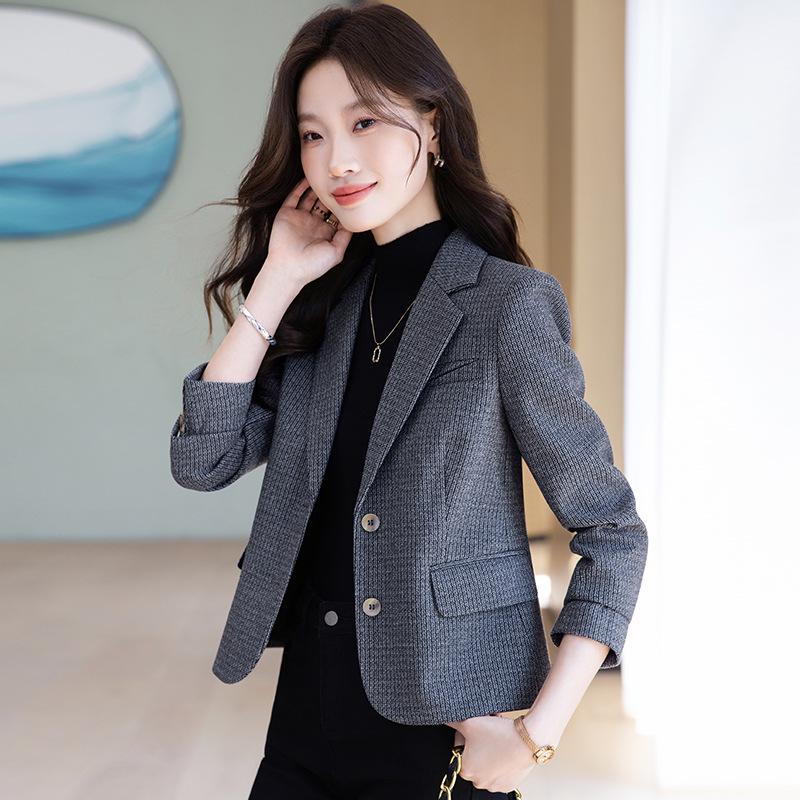 Damen Khaki Wollblazer: Petite Slim Fit, Retro-Stil, Frühling/Herbst 2025