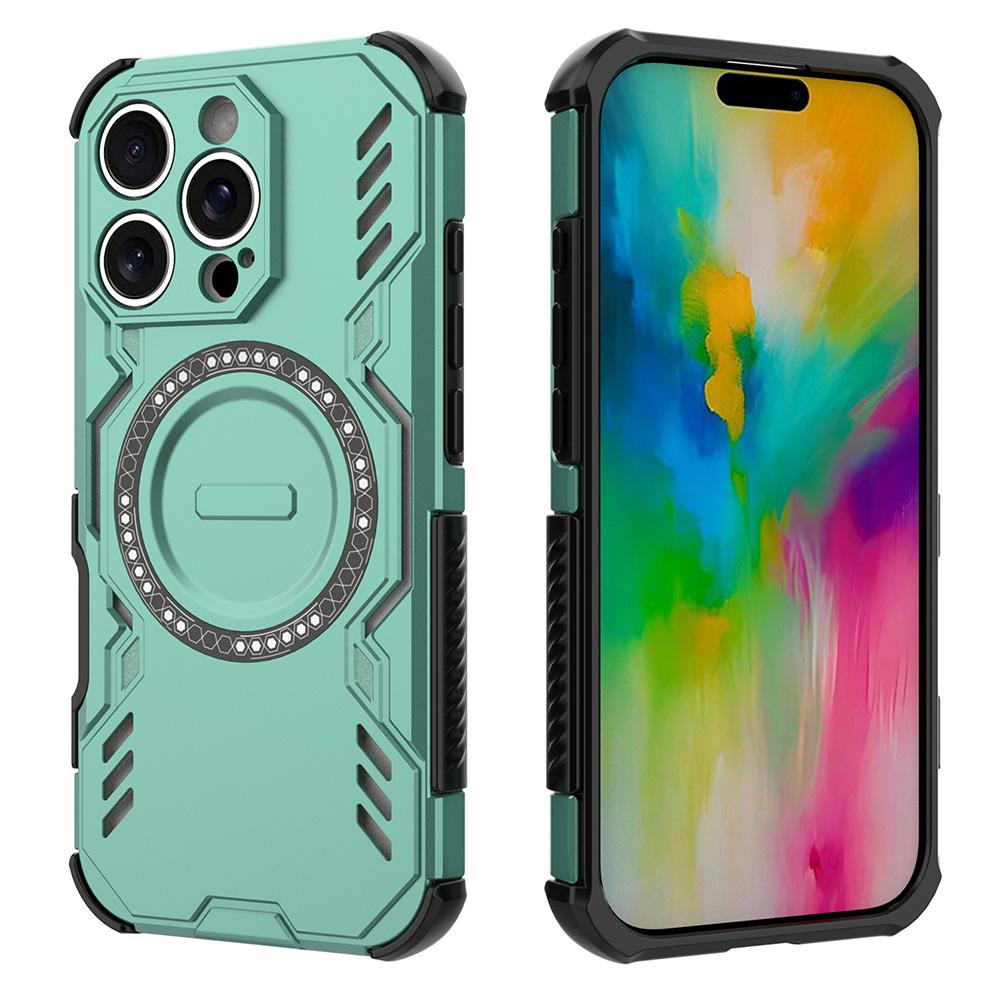 For iPhone 16 Pro Magnetic Case Butterfly Armor Hollow Heat Dissipation PC+TPU Phone Cover
