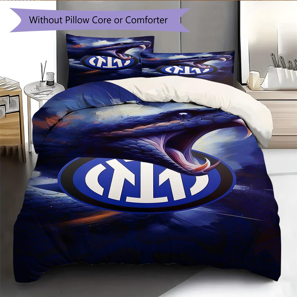 Inter Milan logo  Pattern Bedding Quilt Set Quilt Cover Pillowcase Home Decoration Birthday Gift (1 * duvet cover + 2 * pillowcase, without core)