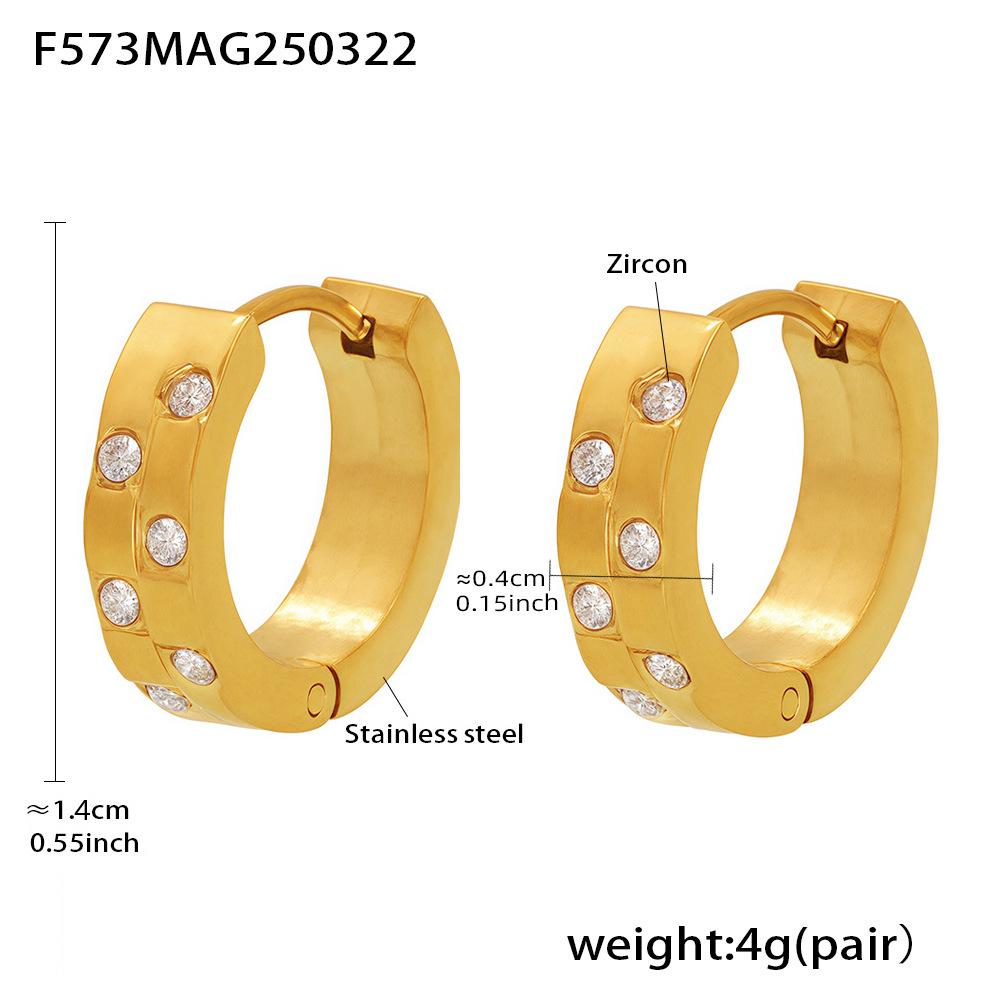 Qiong Yao Geometric Rhinestone Earrings with Gold-Plated Stainless Steel and Zirconium Backing