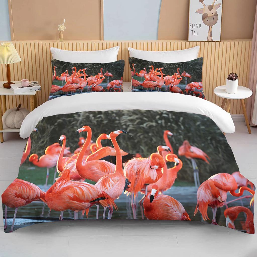 Flamingo cartoon cute bear kawaii Christmas gift king size double bed children's bedding microfiber or polyester duvet cover set