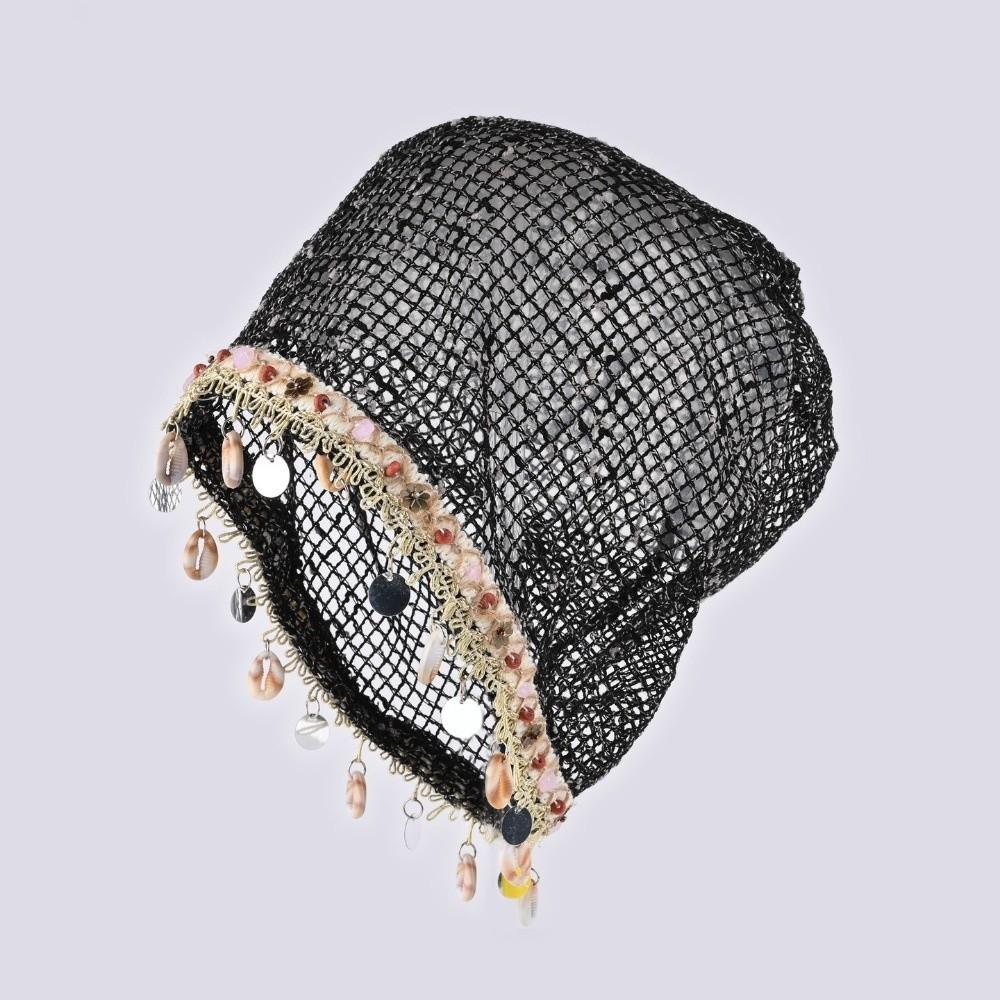 Lightweight Shell Charm Wrap Beanie Large Head Size Breathable Hollow Out Slouchy Hat Thin Pullover Design Fringe Skullcap Beach