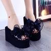 Fashion Women's 8CM Slope Heel Slippers Thick Bottom Increased Bow Casual Non slip Slippers Summer High Heels Pinch Foot Beach Slippers