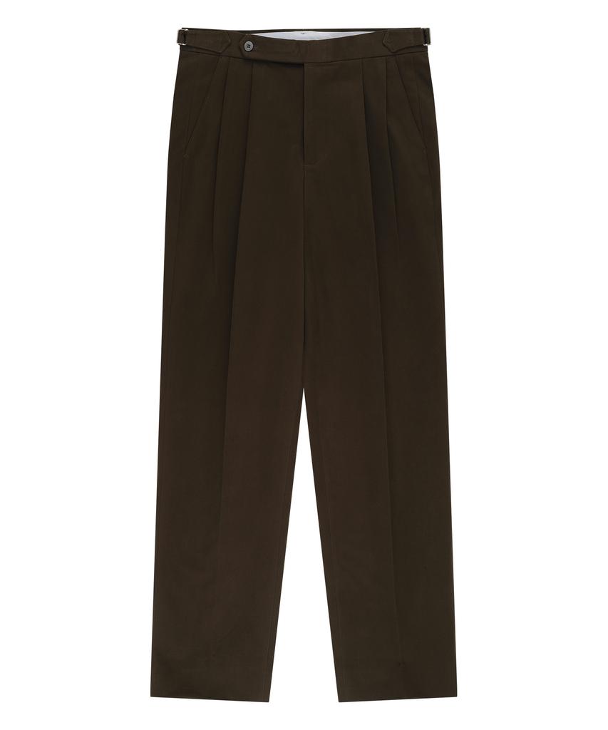BELLIEF Essential Gaberdine Heavy Double-Pleated Relaxed Chino (Brown)