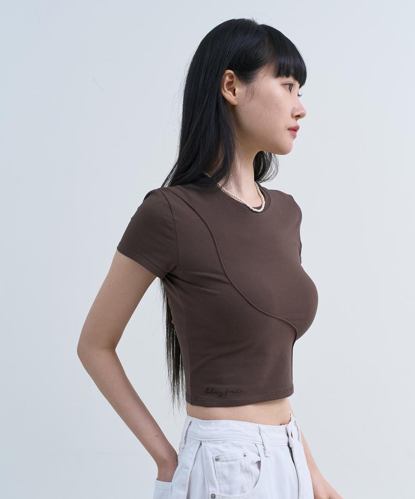 Yuseuteule Piping Slim Fit Short Sleeve T-Shirt (Brown)