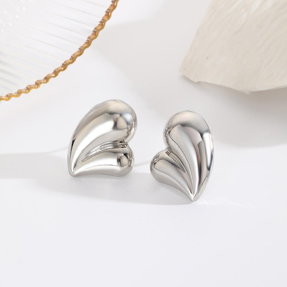 

Серьги-пусеты в виде полых сердец с покрытием из 18-каратного золота - Европейский и американский стиль, Глянцевые хип-хоп украшения для женщин