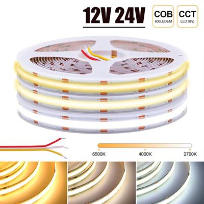 Strisce LED CCT COB ad alta densità 608 LED/m Nastro LED FOB flessibile dimmerabile 2700K a 6500K Illuminazione LED intercambiabile DC12V 24V