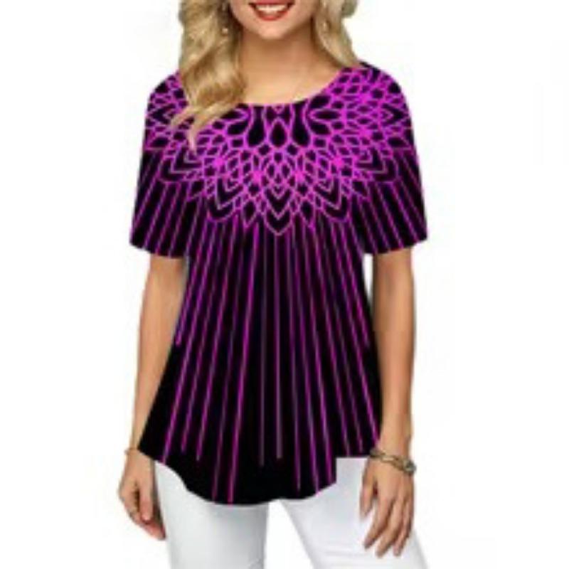 

Летний топ с круглым вырезом и 3D-полосатым градиентным принтом, модные повседневные женские футболки с короткими рукавами 6XL