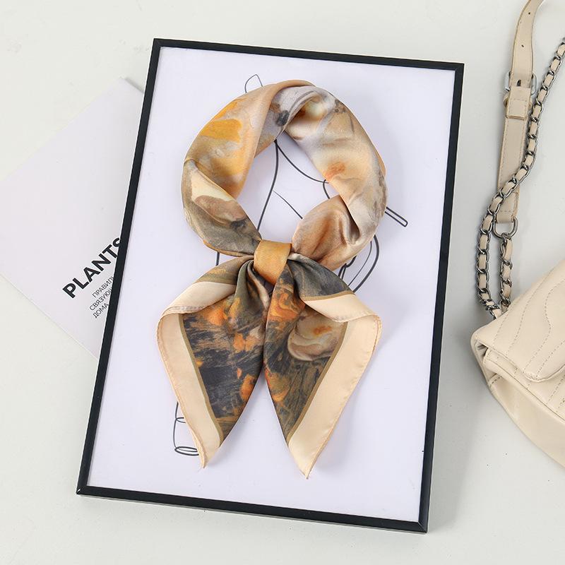 71 Flower polka dot simulation silk scarf neck small square scarf Korean atmosphere sunscreen scarf advanced sense