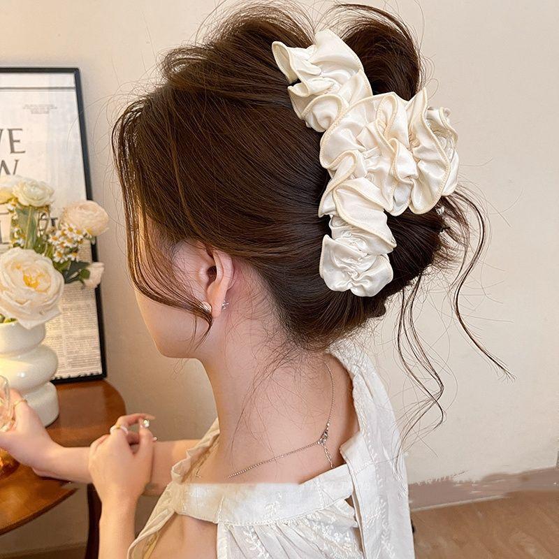 

Retro Pleats Hair Clip For Women Solid Color Ponytail Holder Claw Headwear Fashion Hair Accessories белый
