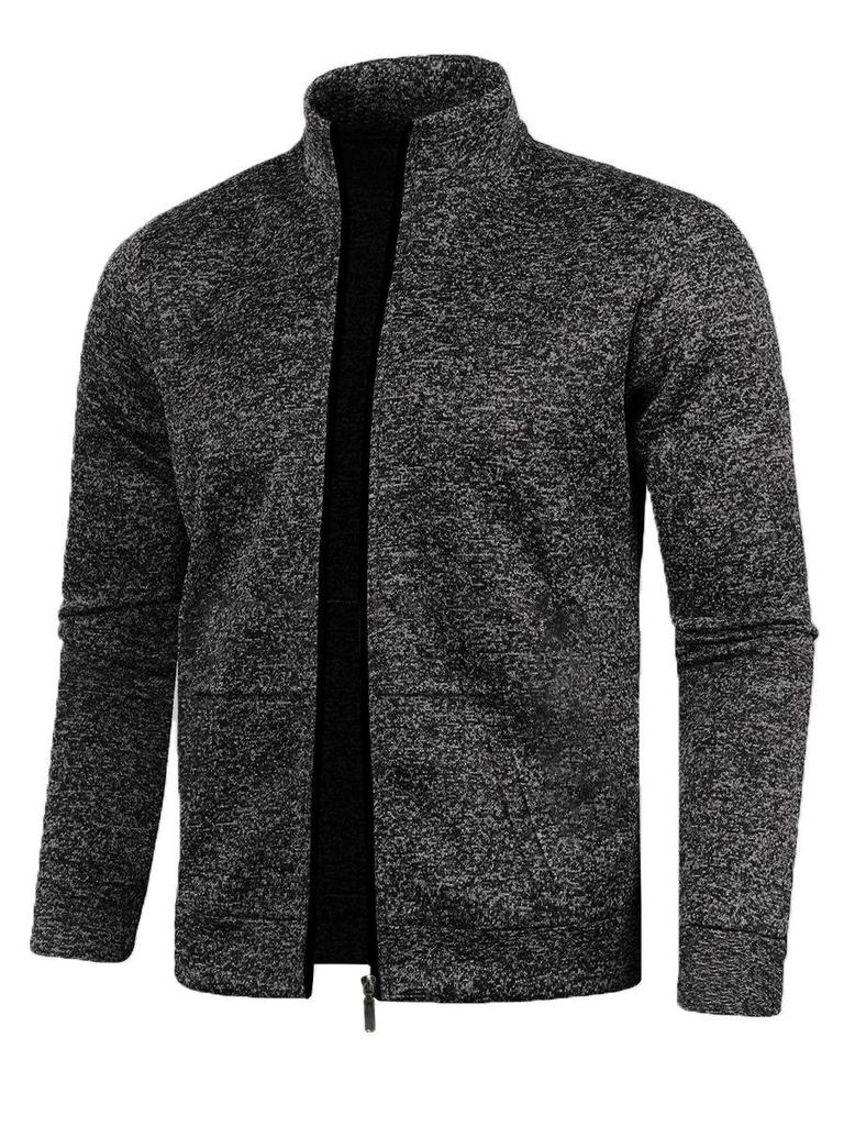 Men's Long Zipper Knitted Sweater Coat – Autumn & Winter Fleece, Trendy, Plus Size.