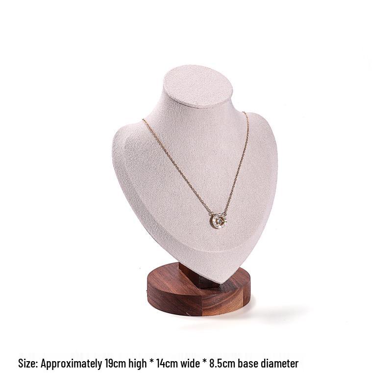 Walnut Wood Microfiber Jewelry Display Set for Necklace, Ring, Earrings, and Bracelet.