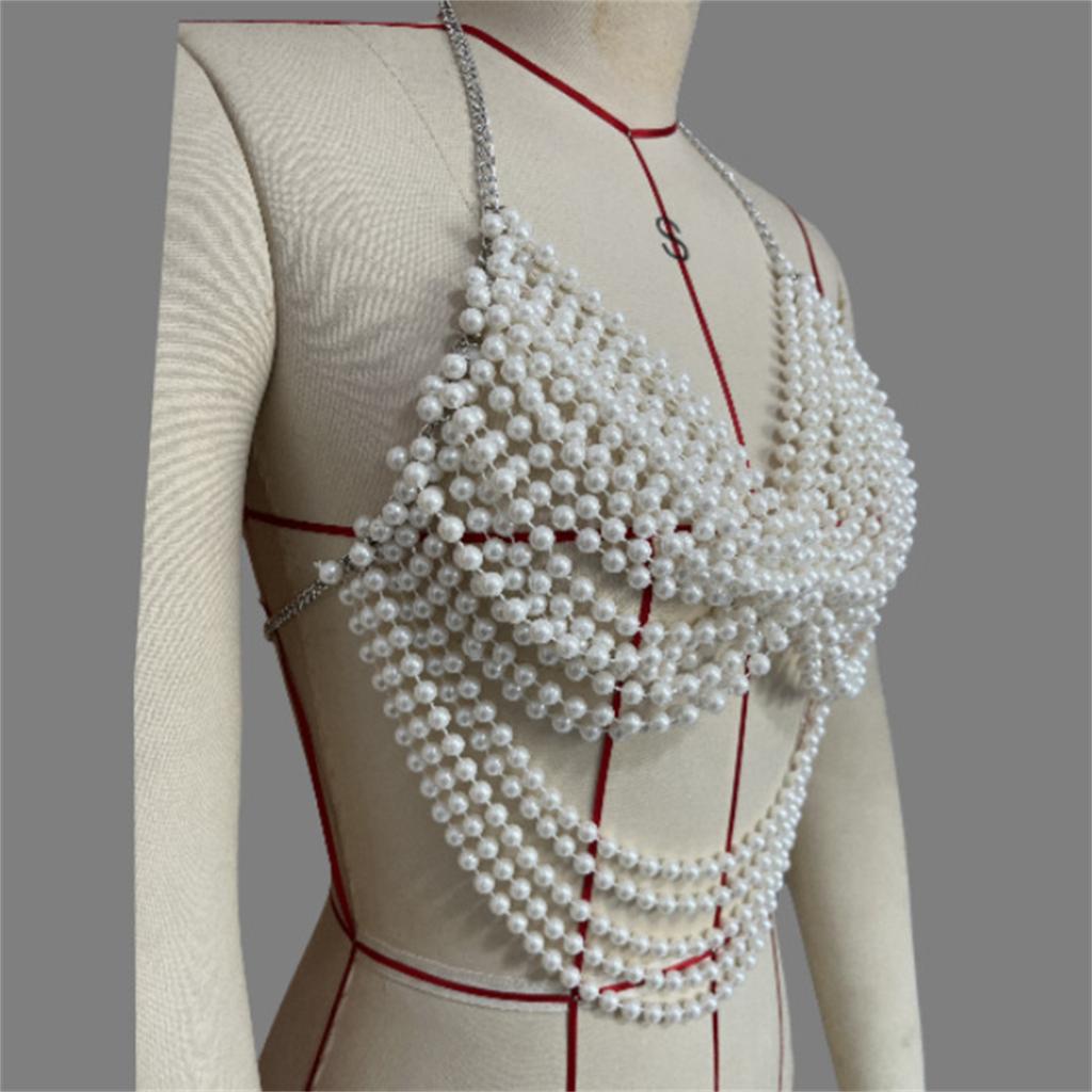 Fashion Bikinis Chains Beach Body Chains Bra Pearls Chest Chain Body Accessories Jewelry for Raves Party Beach Clubwear