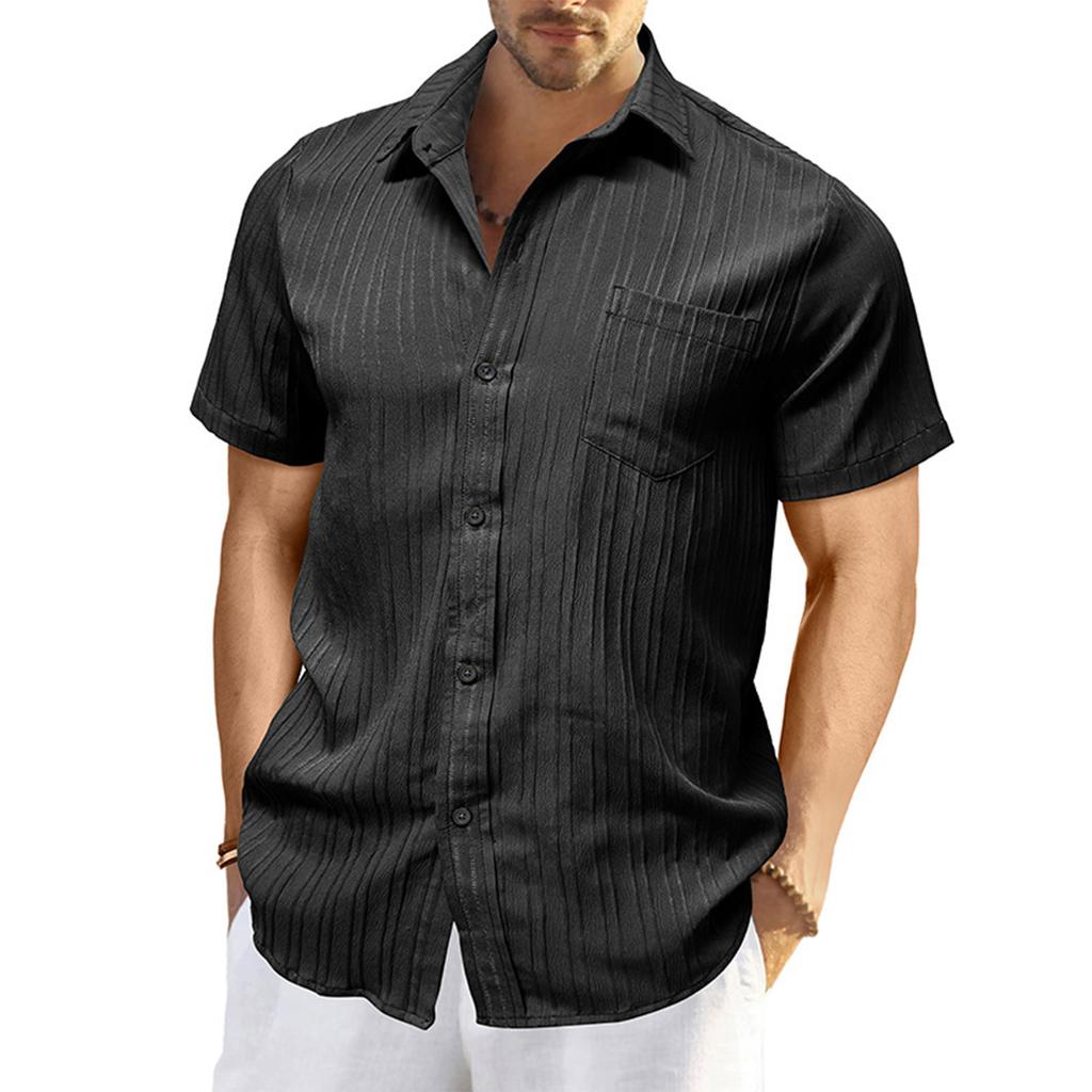 Men'S Fashion Collar Solid Color Shirt Casual Short Sleeved Top