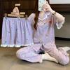 Summer New Purple Lazy Rabbit Cartoon Pajamas Women's Short-sleeved Imitation Cotton Edge Loungewear Three-piece Set