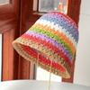 New rainbow striped straw hat women's summer fashion sunscreen sunshade bucket hat casual bucket hat face cover basin hat tide