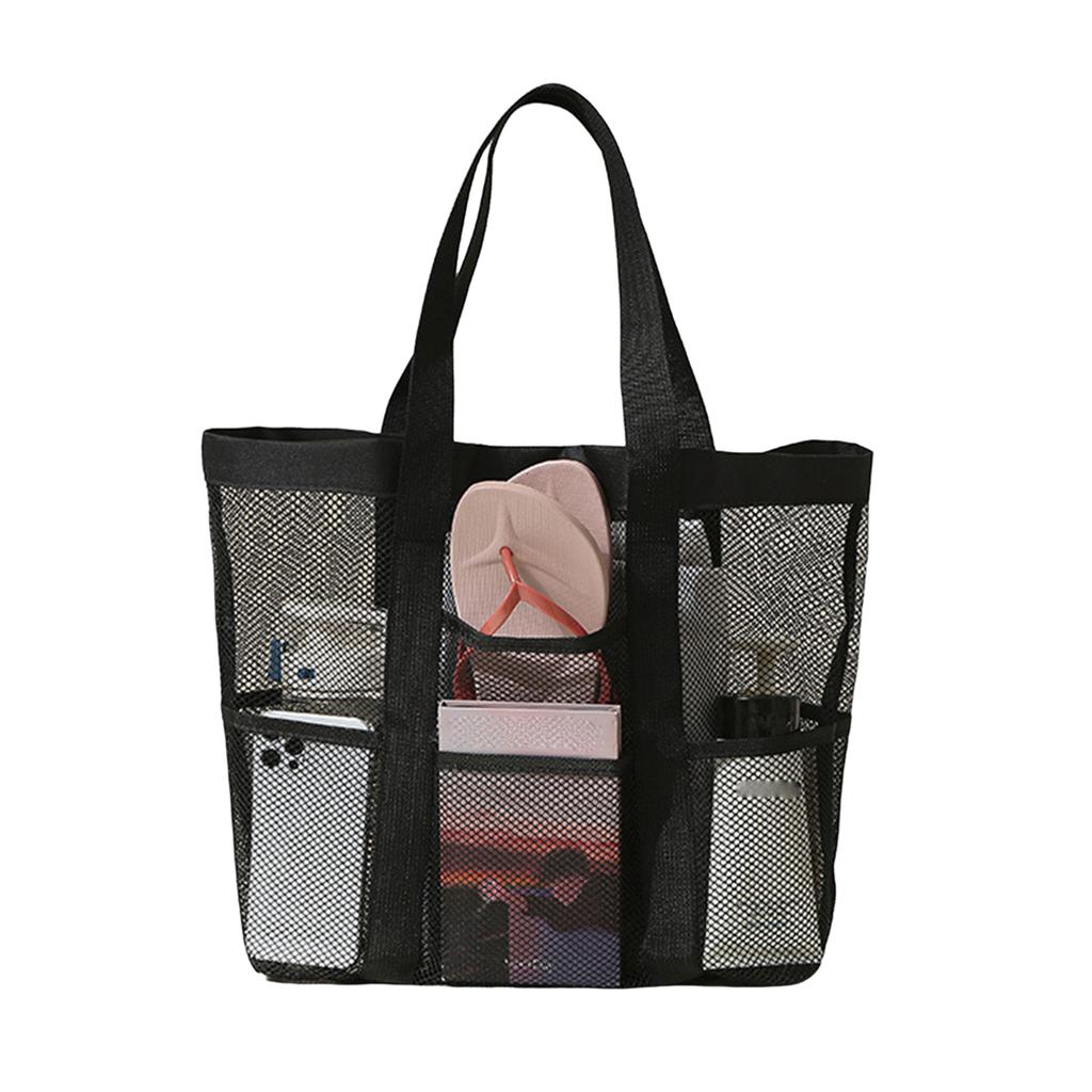 Large Capacity Hand-held  Nylon Mesh Beach Supplies Storage Bag for Women Mother Vacation Use