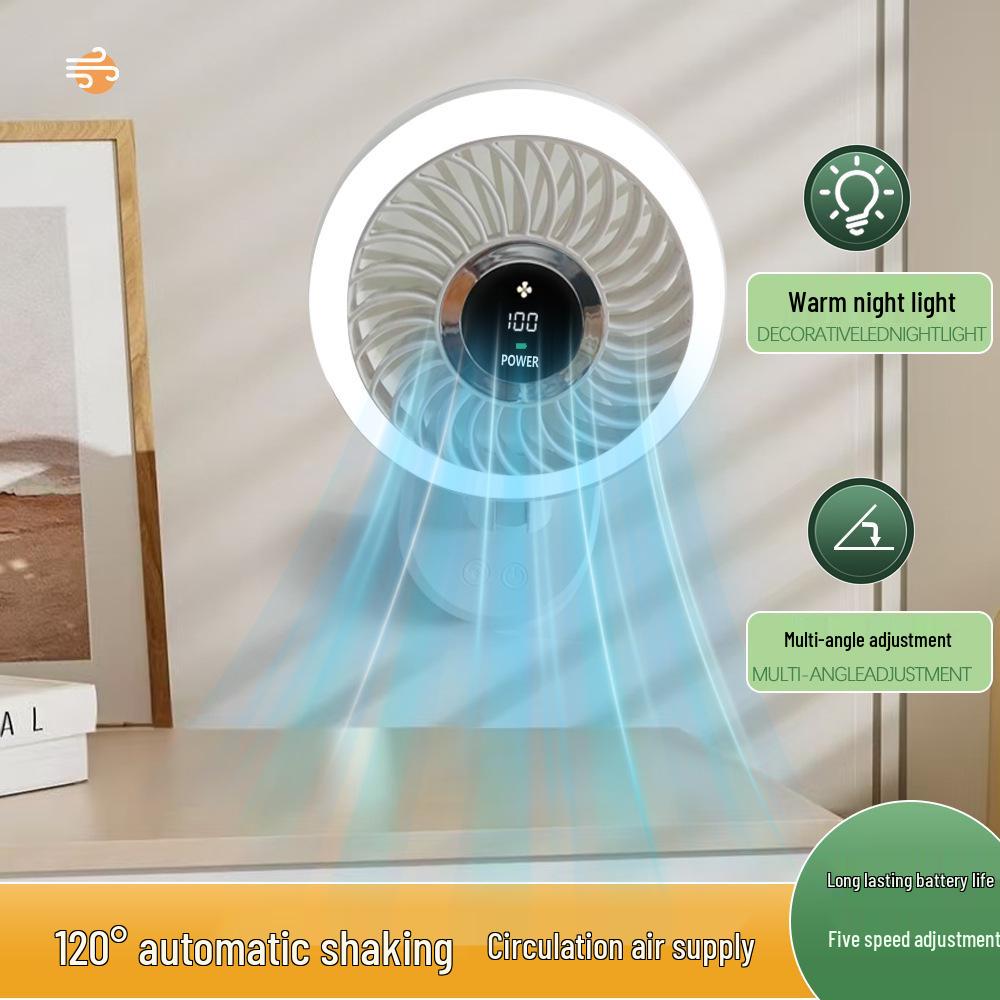 

2026 USB Small Fan: Auto-Rotating, Charging, Clip-On with Fill Light Auto Head Shaking Charging Version
