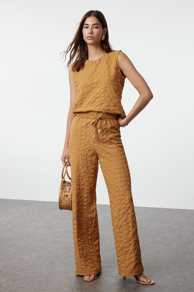 Women's Fashion Mint Woven Wrap Blouse Trousers Top-Bottom Set