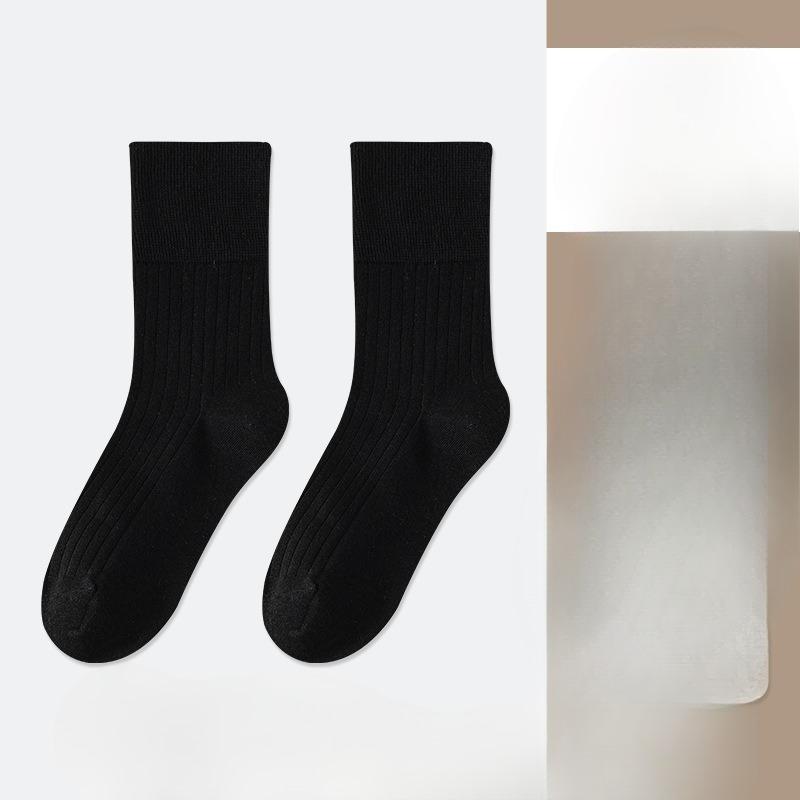 Grey Loose-fitting High-top Vertical Women's Socks, Pure Cotton Pile Socks, Moisture-absorbent and Breathable, White Boneless Long Socks