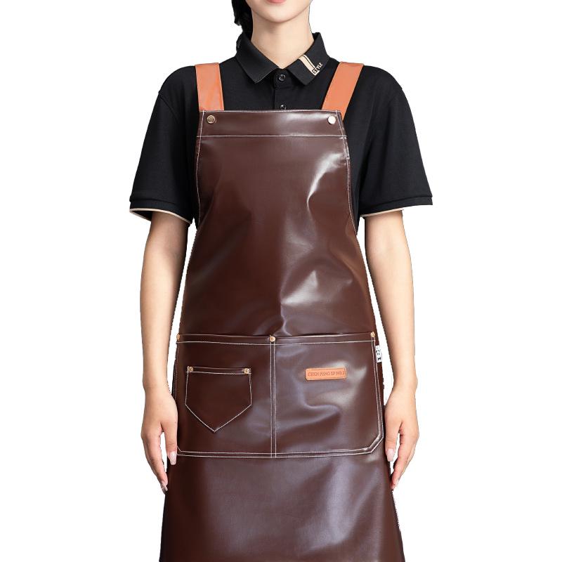 Women's Waterproof PU Leather Apron for Catering, Seafood, and Kitchen Use