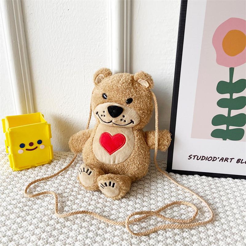 Adorable Plush Kids Bag With Cute Cartoon Bear Design Soft Shoulder Crossbody Purse Bear
