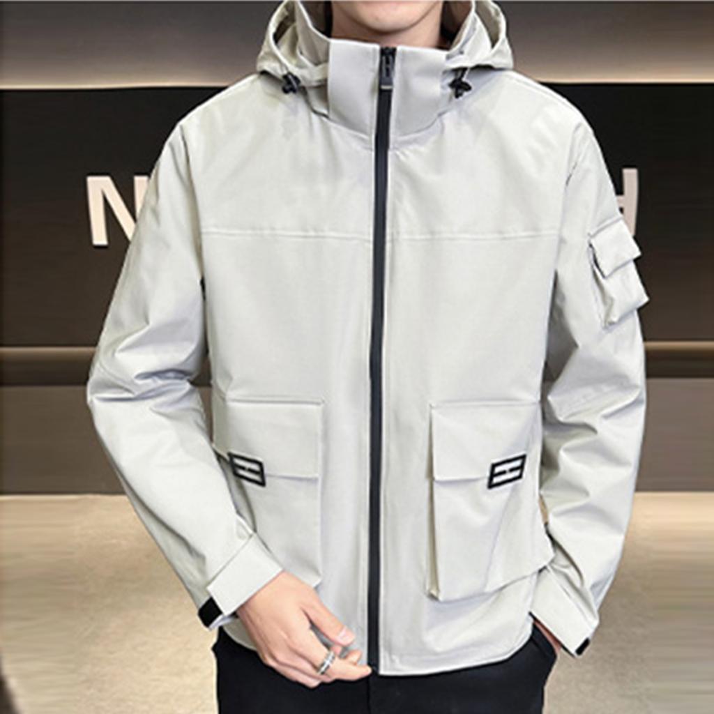 Men's Solid Color Outdoor Casual Jacket Hooded Jacket Men's Workwear Multi Pocket Jacket