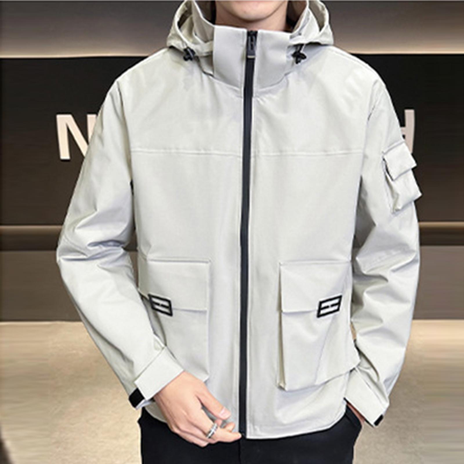 

Мужская однотонная повседневная куртка для улицы, куртка с капюшоном, мужская рабочая куртка с несколькими карманами XL