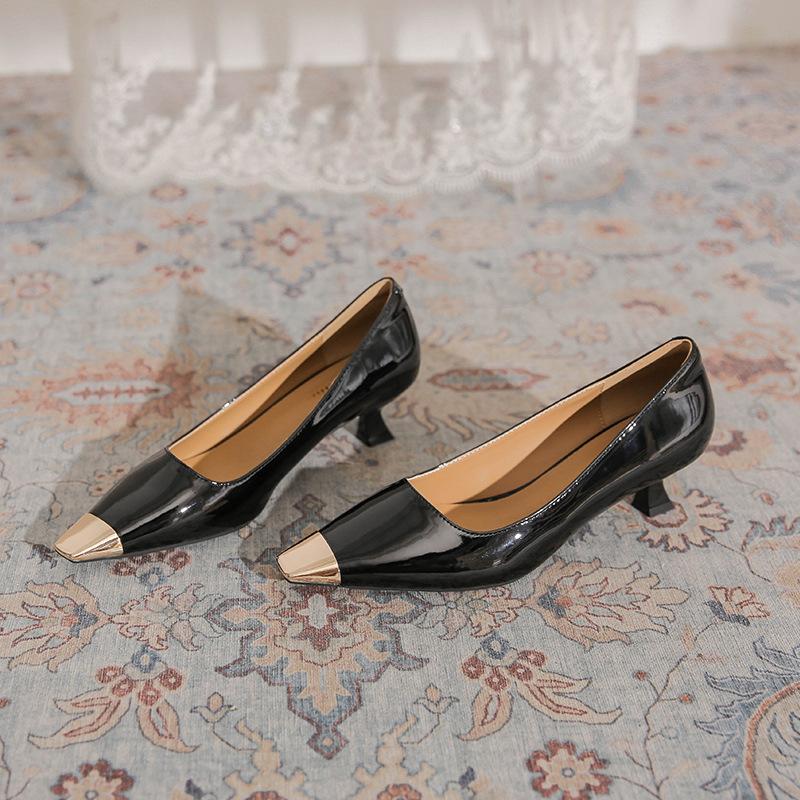 Fashion Metal Head High Heels Women's Summer Fashion Low Heel Commuter Four Seasons Pumps Cat Heel Daily Women's Shoes Mid Heel Pumps