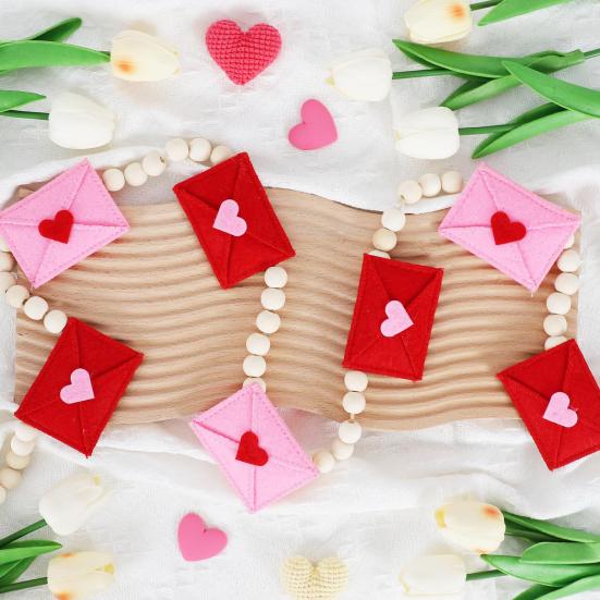 Felt Envelope Wood Bead Garland for Valentine's Day Red And Pink Romantic Hanging Bunting Garland for Wedding Anniversary Decor