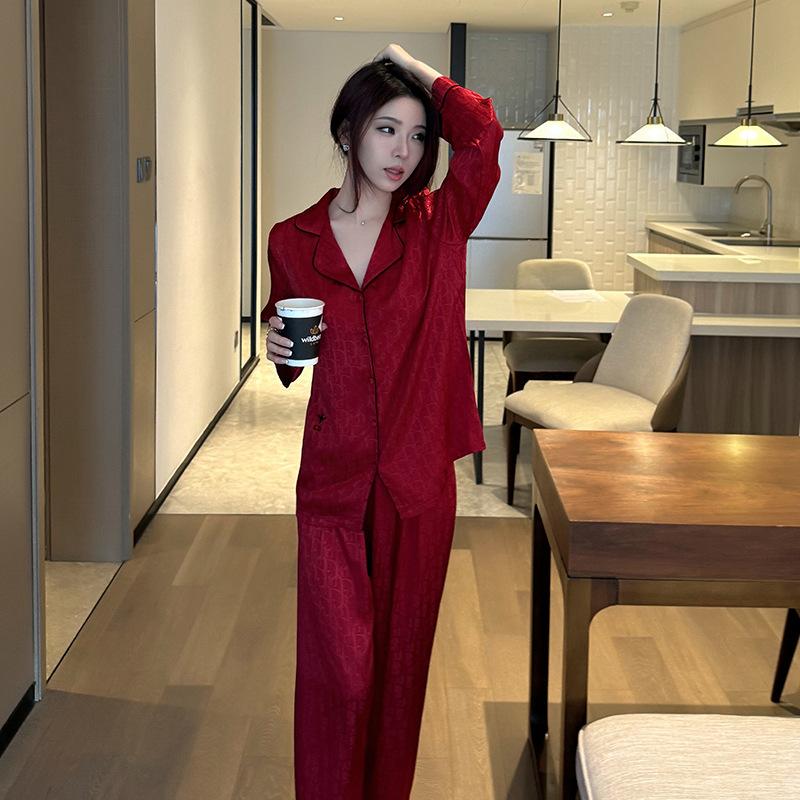 Autumn Two-piece Long-sleeved Trousers Jacquard Embroidered Suit Women's Pajamas Seasonal Style Pajamas