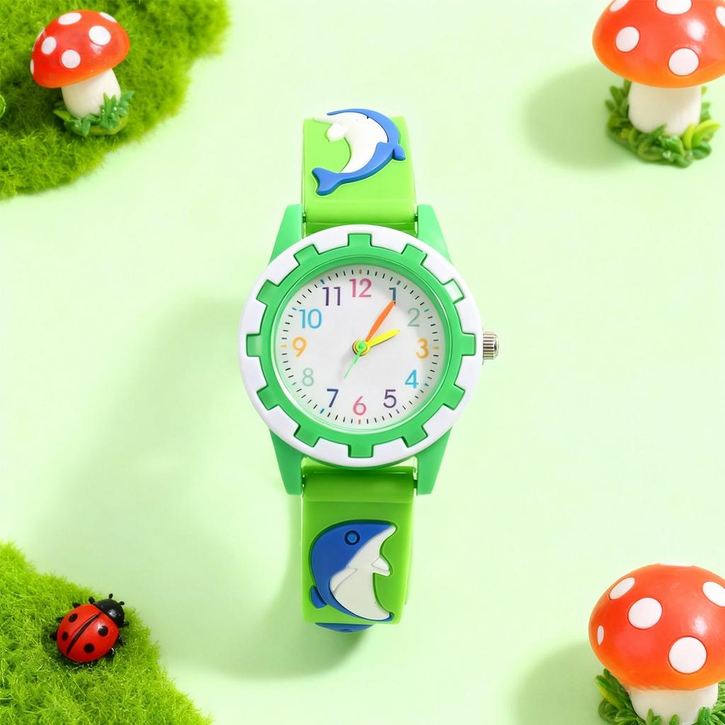 Cute Dolphin Silicone Watch Strap with Colorful Hands and Markers for Children, Suitable for Daily Wear and Christmas Gifts