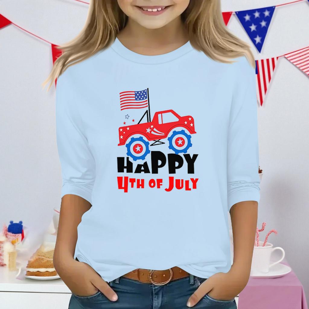 Druckoberteile für junge Mädchen 3-10 Jahre Rundhals 3/4-Ärmel T-Shirts Trendige Oberteile Outfit T-Shirts