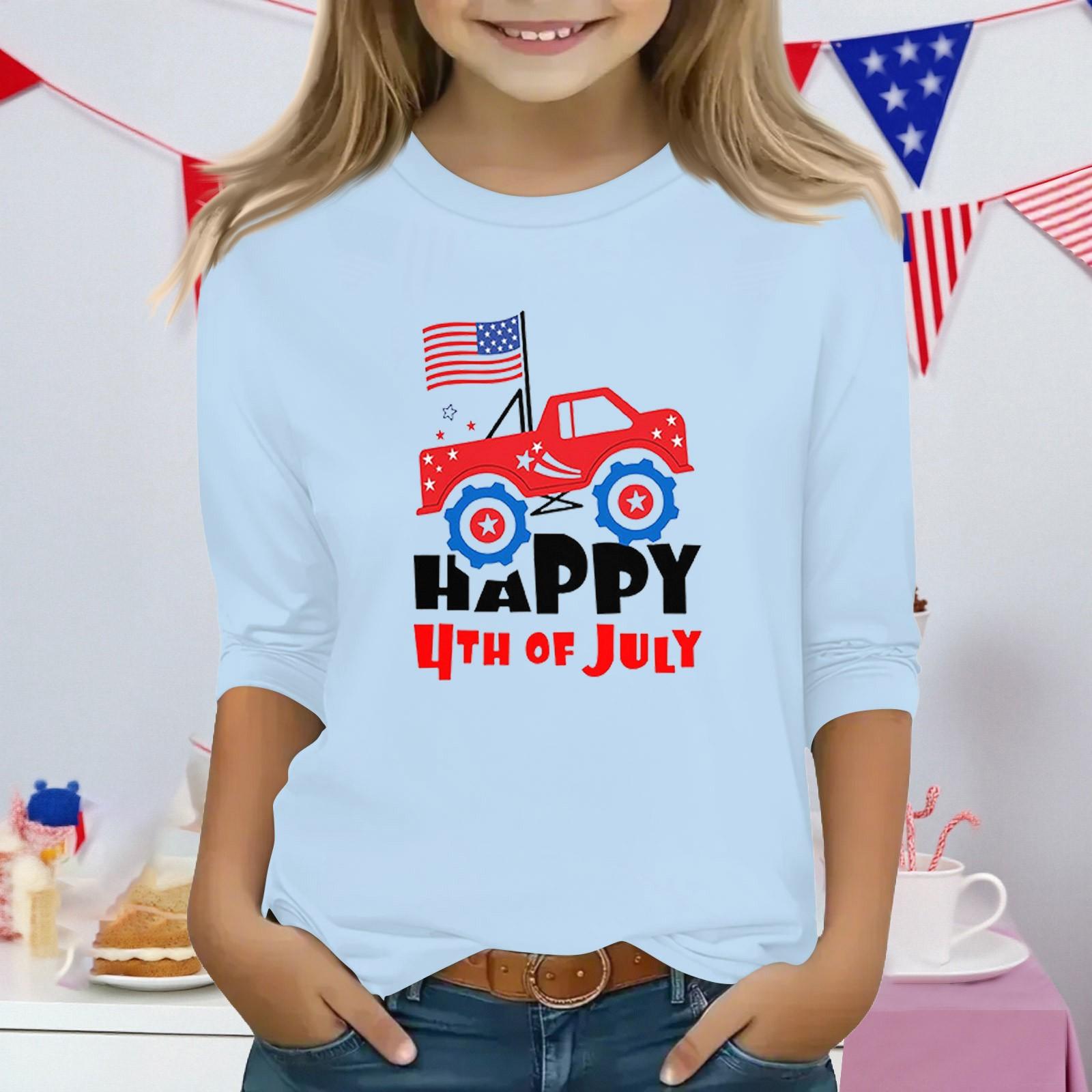 

Print Tops For Youth Girls 3-10 Years Round Neck 3/4 Sleeves T-Shirts Trendy Tops Outfit Tees 110