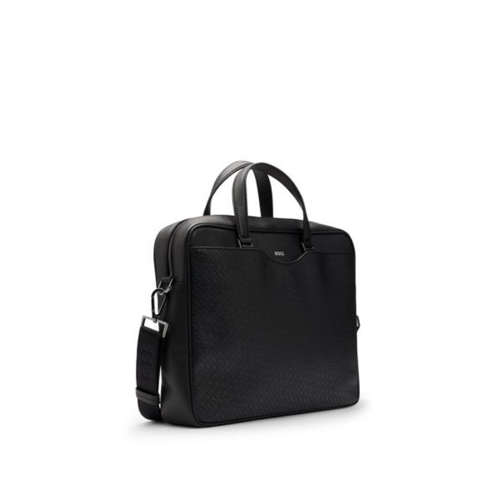Boss Monogram Panel Document Case Black Su25
