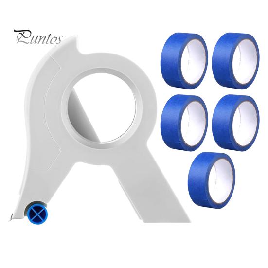 

Диспенсер для малярської стрічки з 5 рулонами стрічки для малювання Пакувальний скотч Різак Ергономічна ручка Пристрій для видачі маркувальної стрічки Портативні інструменти для різання синій