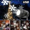 USB Powered Snowflake Projector Light White Snow Pattern Rotating LED Stage Lamp for Holiday Party Christmas Decor New Year Gift
